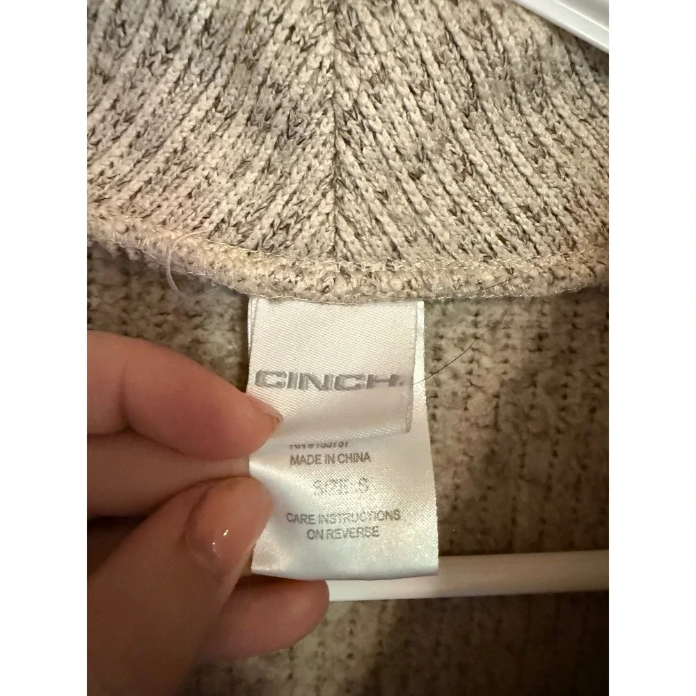 Cinch Womens Quarter Zip Pullover Sweater Oatmeal Heather Rib Knit MAW9810001